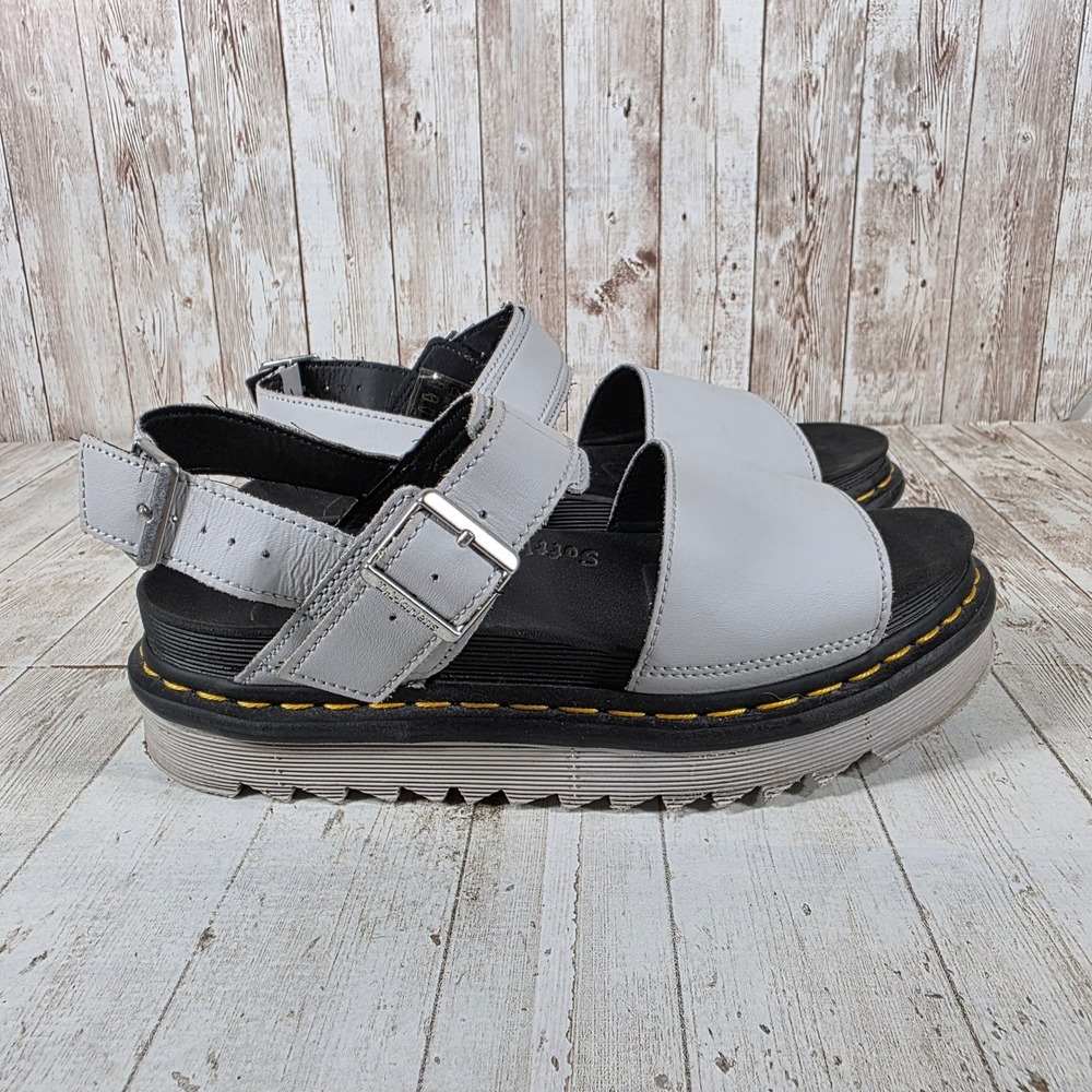 Dr Martens Voss Grey Leather Platform Sandals Womens 9 Buckle Strap AW004 SH12U